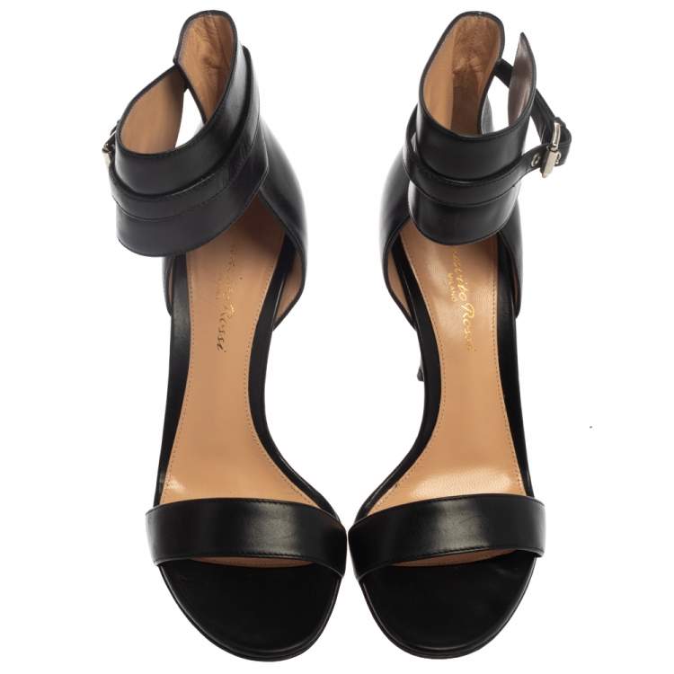 Pre Owned Gianvito Rossi Black Leather Ankle Strap  Open Toe Sandals Size 37