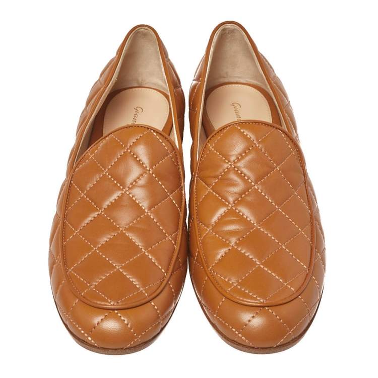 Pre Owned Gianvito Rossi Tan Quilted Leather Marcel Driver Loafers Size 39