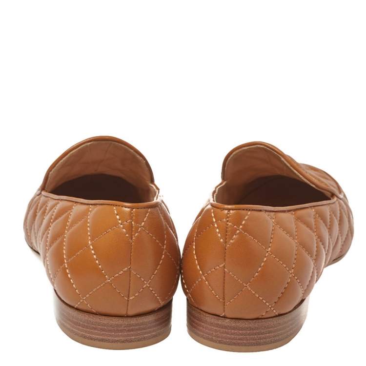 Pre Owned Gianvito Rossi Tan Quilted Leather Marcel Driver Loafers Size 39