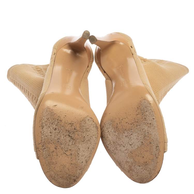 Pre Owned Gianvito Rossi Beige Knit Fabric Vires Peep Toe Ankle Boots Size 38.5