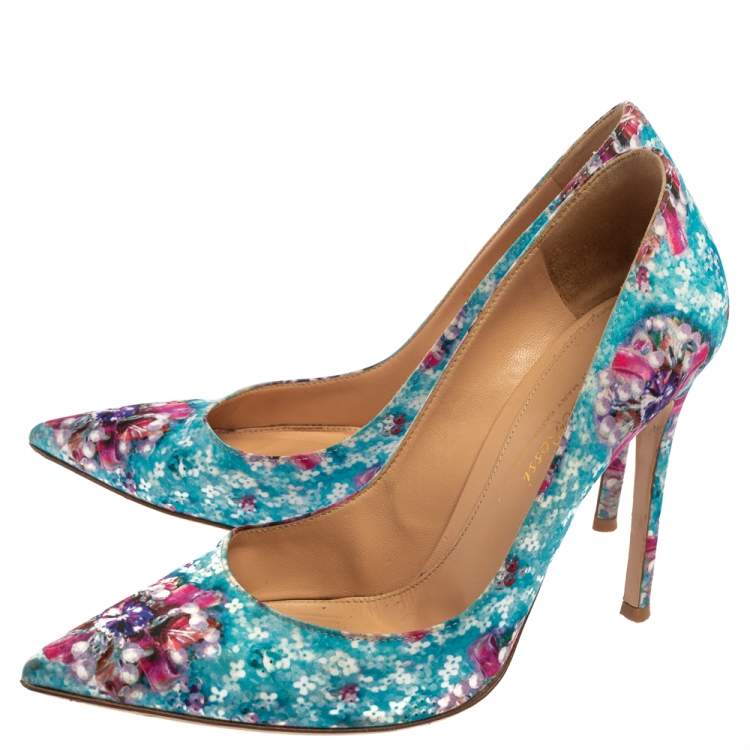 Pre Owned Gianvito Rossi For Mary Katrantzou Multicolor Floral Printed Fabric Lisa Ponker Pumps Size 38.5
