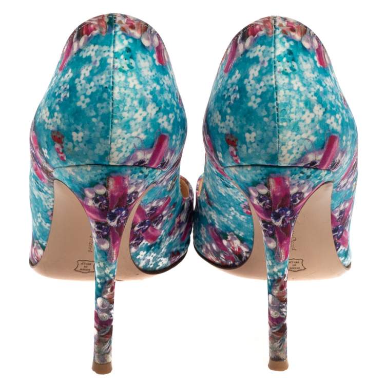 Pre Owned Gianvito Rossi For Mary Katrantzou Multicolor Floral Printed Fabric Lisa Ponker Pumps Size 38.5