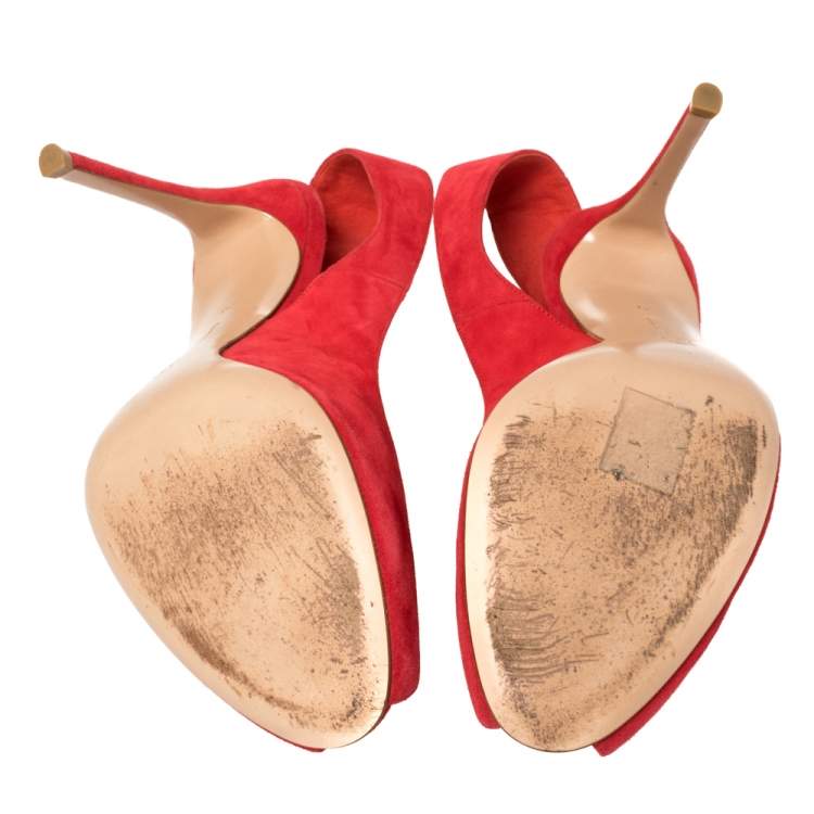 Pre Owned Gianvito Rossi Red Suede Leather Peep Toe Slingback Sandals Size 41