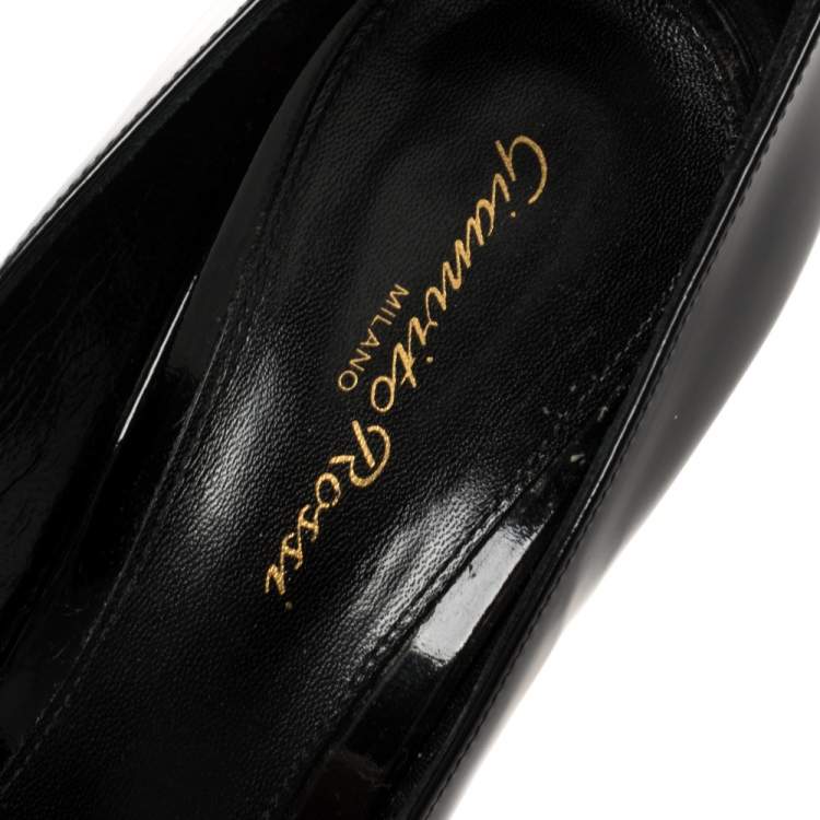 Pre Owned Gianvito Rossi Black Patent Leather Peep Toe Pumps Size 39.5