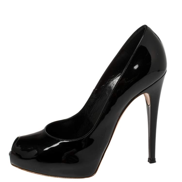 Pre Owned Gianvito Rossi Black Patent Leather Peep Toe Pumps Size 39.5