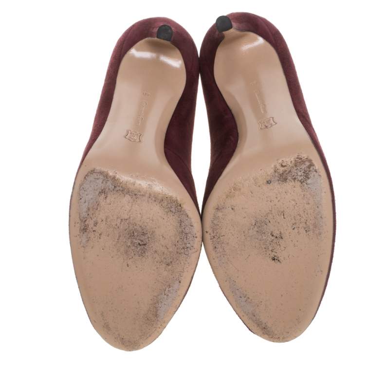 Pre Owned Gianvito Rossi Burgundy Suede Vamp Peep Toe Booties Size 40