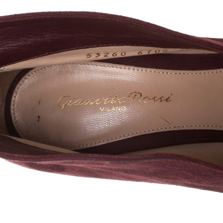 Pre Owned Gianvito Rossi Burgundy Suede Vamp Peep Toe Booties Size 40