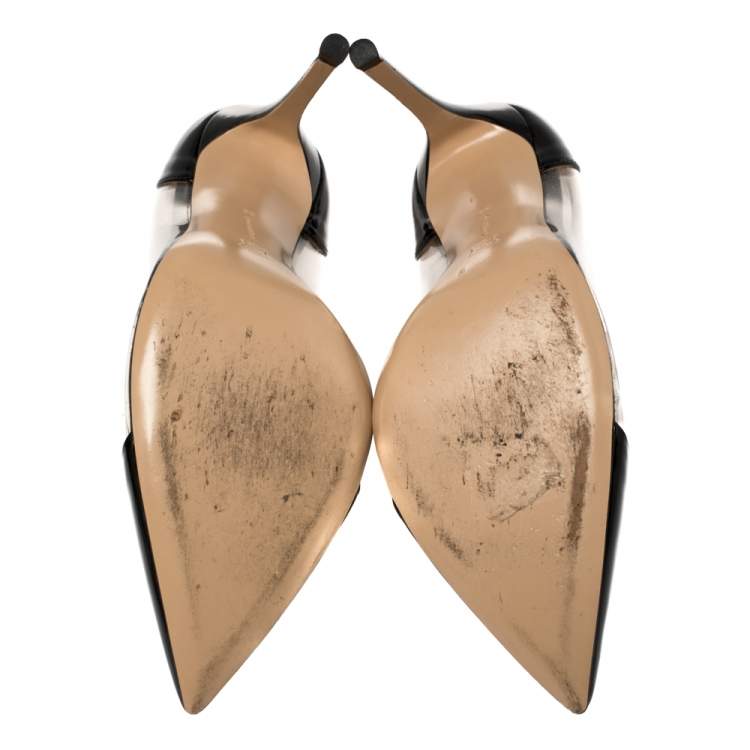 Pre Owned Gianvito Rossi Black PVC  And Patent Leather Plexi Pumps Size 39