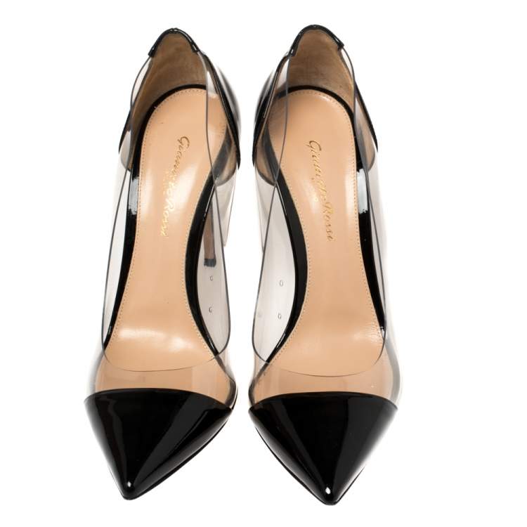 Pre Owned Gianvito Rossi Black PVC  And Patent Leather Plexi Pumps Size 39