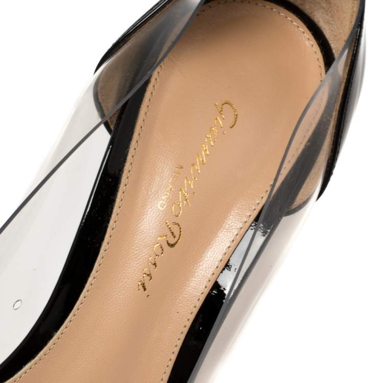 Pre Owned Gianvito Rossi Black PVC  And Patent Leather Plexi Pumps Size 39