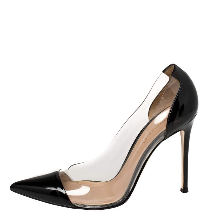 Pre Owned Gianvito Rossi Black PVC  And Patent Leather Plexi Pumps Size 39