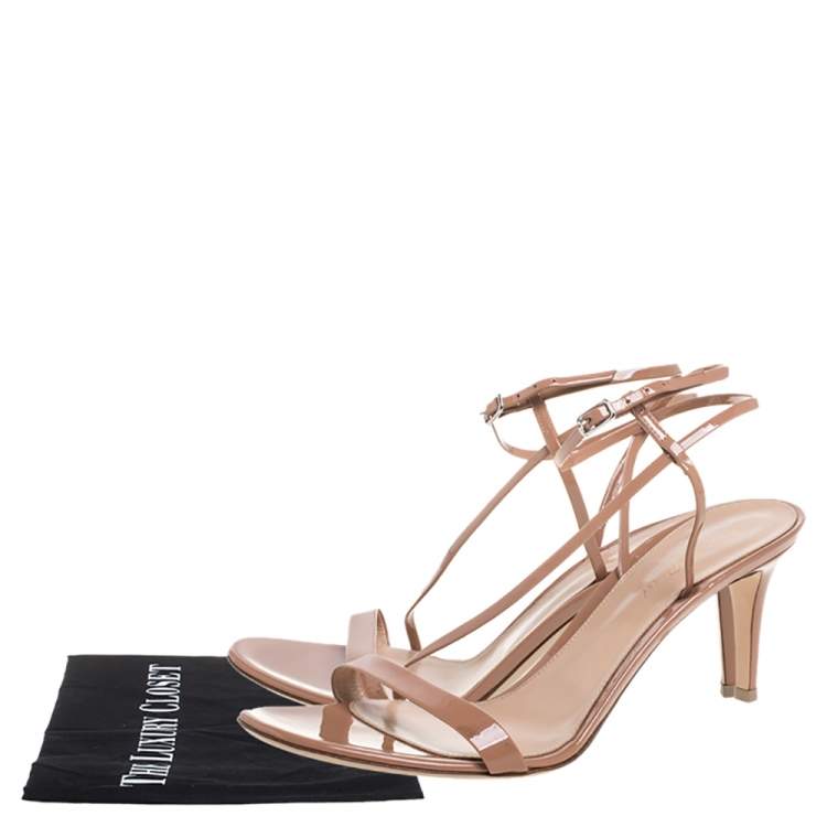 Pre Owned Gianvito Rossi Beige Patent Leather Ankle Strap Sandals Size 41