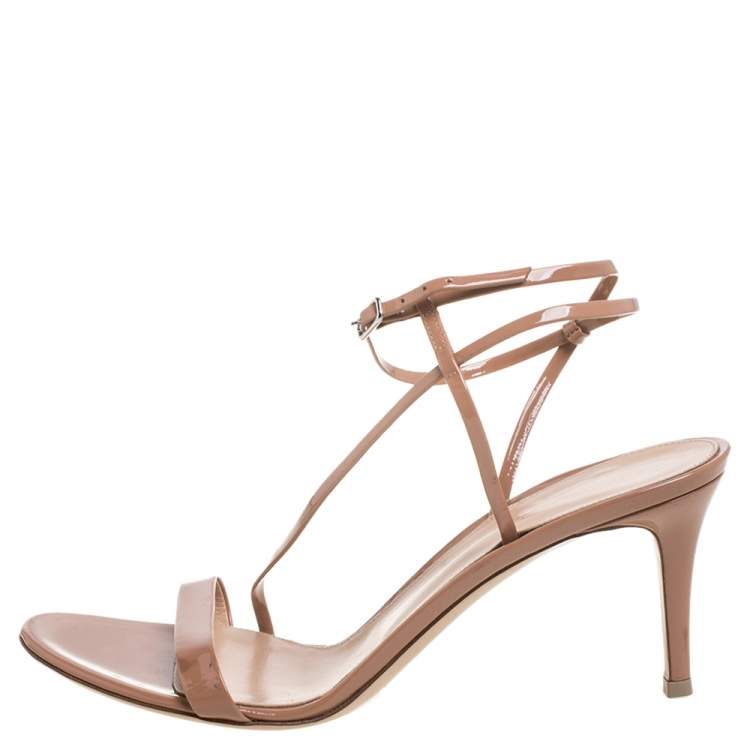 Pre Owned Gianvito Rossi Beige Patent Leather Ankle Strap Sandals Size 41