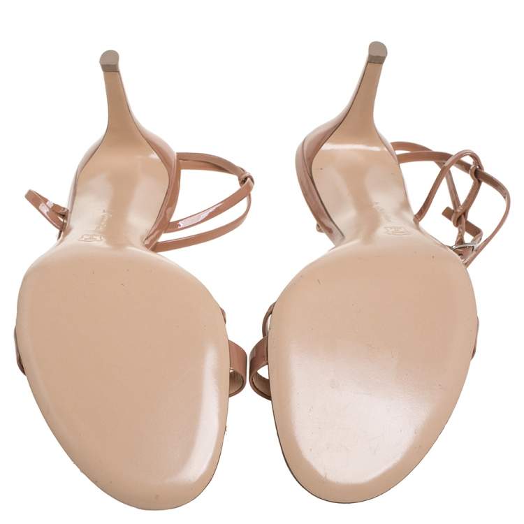 Pre Owned Gianvito Rossi Beige Patent Leather Ankle Strap Sandals Size 41