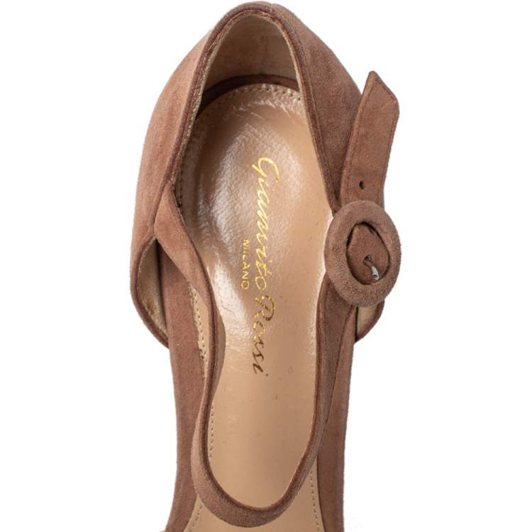 Pre Owned Gianvito Rossi Beige Suede D'orsay Ankle Strap  Pumps Size 39