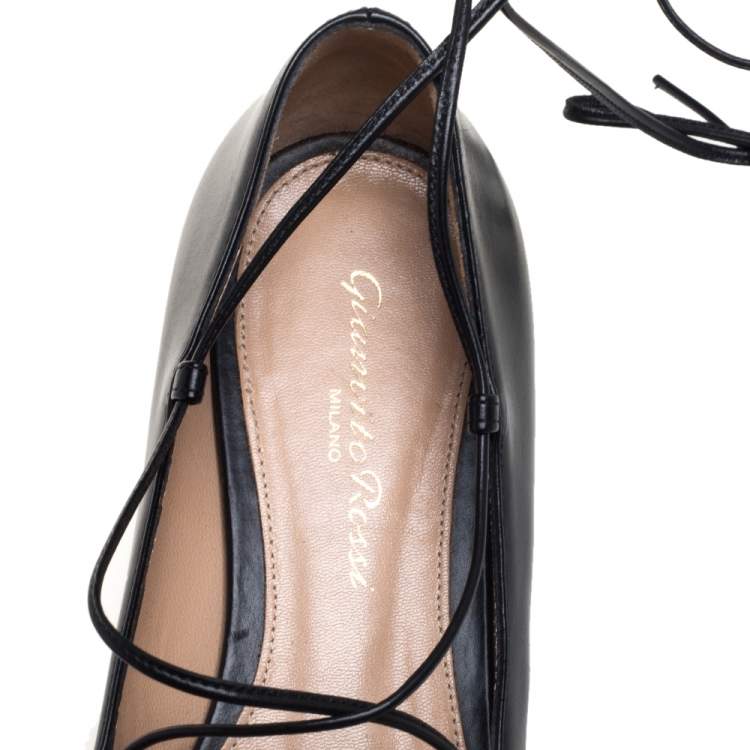 Pre Owned Gianvito Rossi Black Leather Femi Ankle Wrap Pointed Toe Flats Size 35