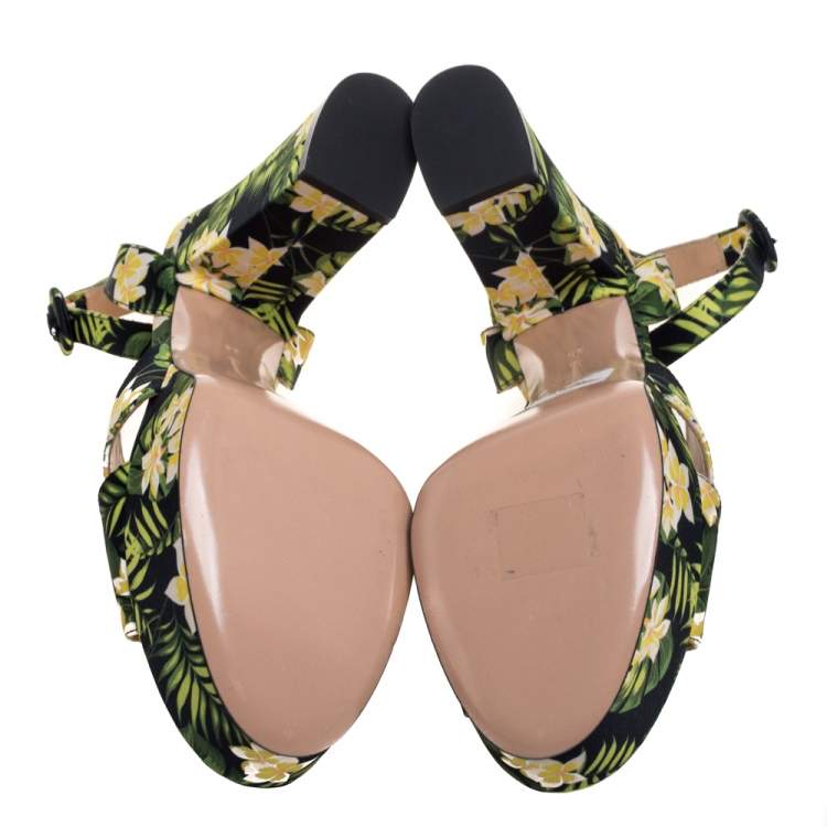 Pre Owned Gianvito Rossi Multicolor Printed Floral Satin Cross Strap Platform Sandals Size 39