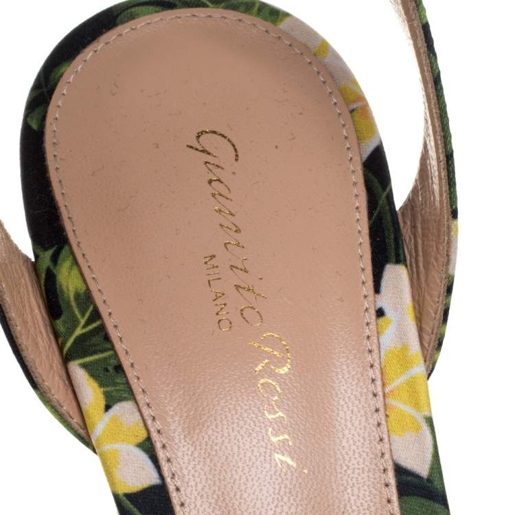 Pre Owned Gianvito Rossi Multicolor Printed Floral Satin Cross Strap Platform Sandals Size 39