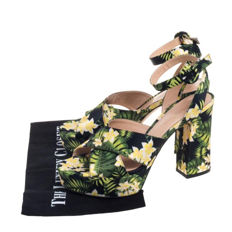 Pre Owned Gianvito Rossi Multicolor Printed Floral Satin Cross Strap Platform Sandals Size 39