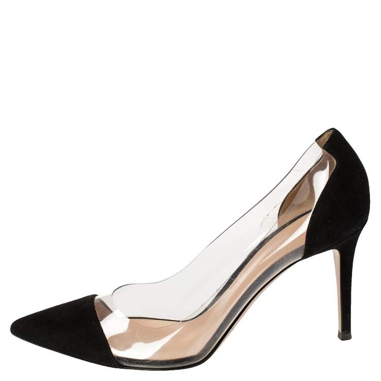 Pre Owned Gianvito Rossi Black Suede and PVC Plexi Pointed Toe Pumps Size 41