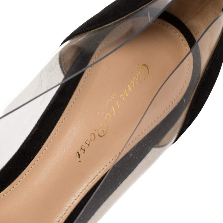 Pre Owned Gianvito Rossi Black Suede and PVC Plexi Pointed Toe Pumps Size 41