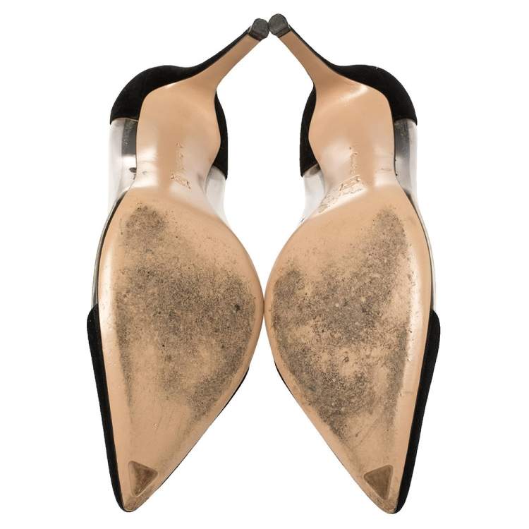 Pre Owned Gianvito Rossi Black Suede and PVC Plexi Pointed Toe Pumps Size 41