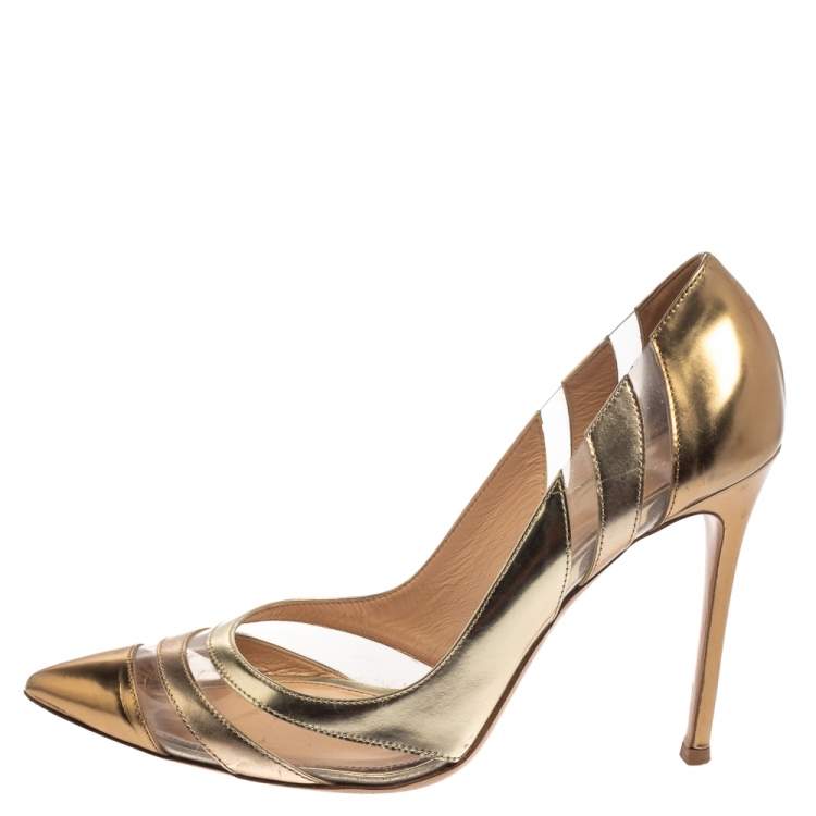 Pre Owned Gianvito Rossi Gold Leather PVC Slip On Pointed Toe Pumps Size 40