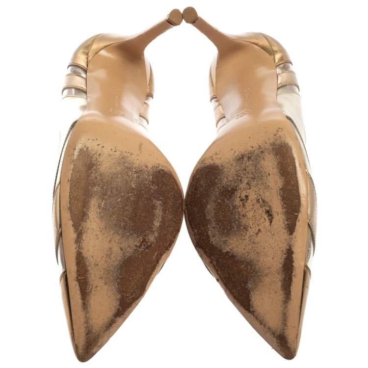 Pre Owned Gianvito Rossi Gold Leather PVC Slip On Pointed Toe Pumps Size 40