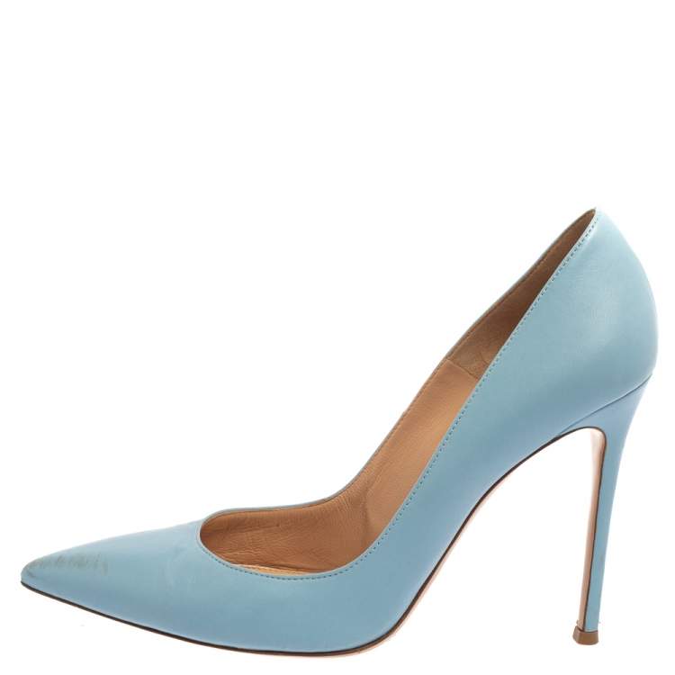 Pre Owned Gianvito Rossi Blue Leather Pointed Toe Pumps Size 40