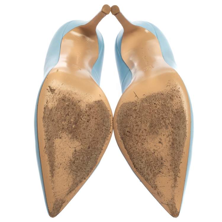 Pre Owned Gianvito Rossi Blue Leather Pointed Toe Pumps Size 40