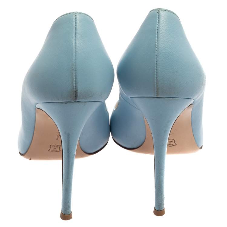 Pre Owned Gianvito Rossi Blue Leather Pointed Toe Pumps Size 40