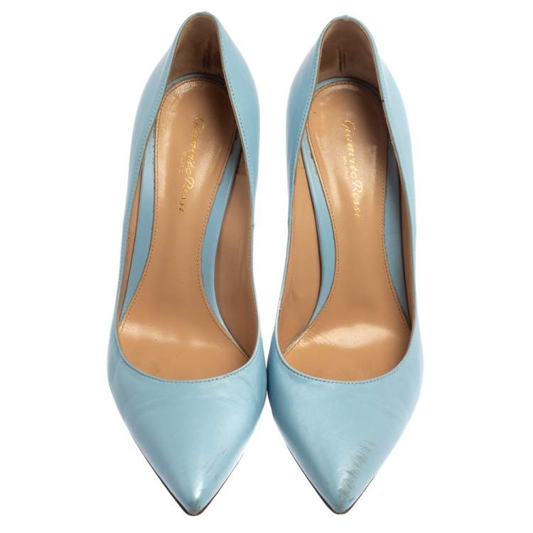 Pre Owned Gianvito Rossi Blue Leather Pointed Toe Pumps Size 40