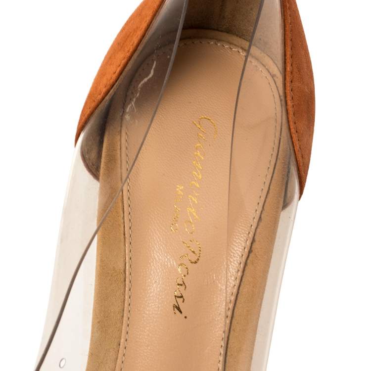 Pre Owned Gianvito Rossi Black Suede And PVC Plexi Pumps Size 37.5