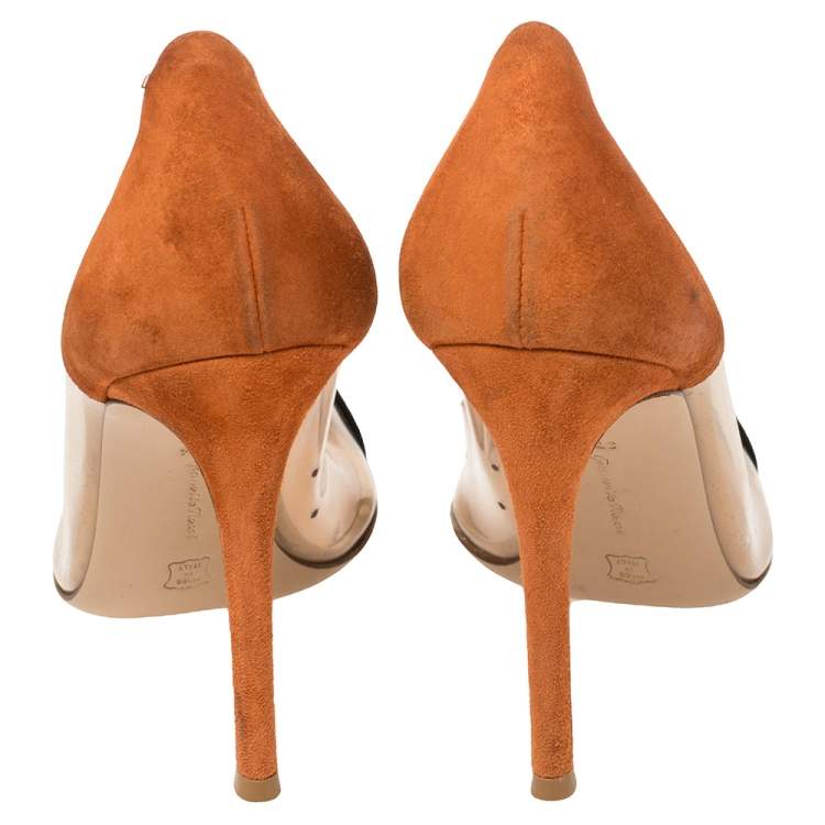 Pre Owned Gianvito Rossi Black Suede And PVC Plexi Pumps Size 37.5