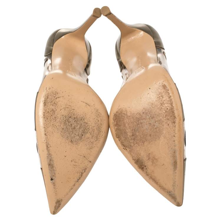 Pre Owned Gianvito Rossi Metallic Bronze Leather And PVC Pointed Toe Pumps Size 37.5