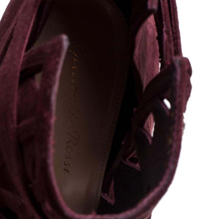 Pre Owned Gianvito Rossi Burgundy Suede Diamond Cut Out Ankle Boots Size 39.5