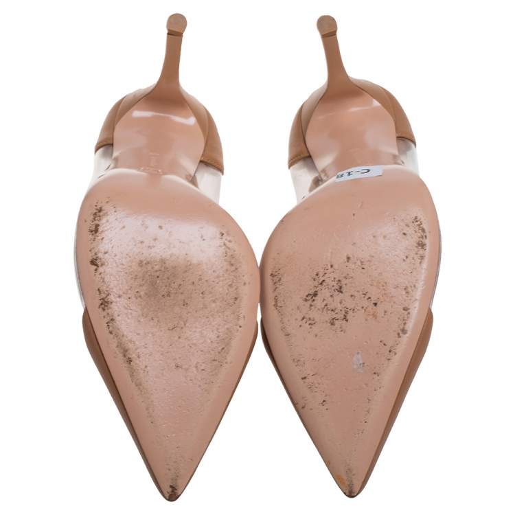 Pre Owned Gianvito Rossi Beige Leather And PVC Plexi Pointed Toe Pumps Size 40