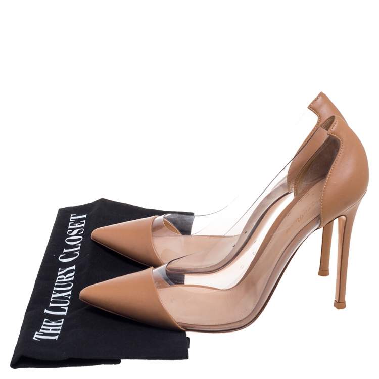 Pre Owned Gianvito Rossi Beige Leather And PVC Plexi Pointed Toe Pumps Size 40