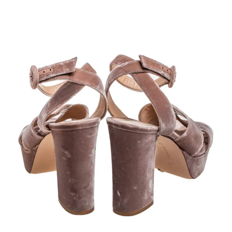 Pre Owned Gianvito Rossi Beige Velvet Roxy Platform Ankle Strap Sandals Size 39