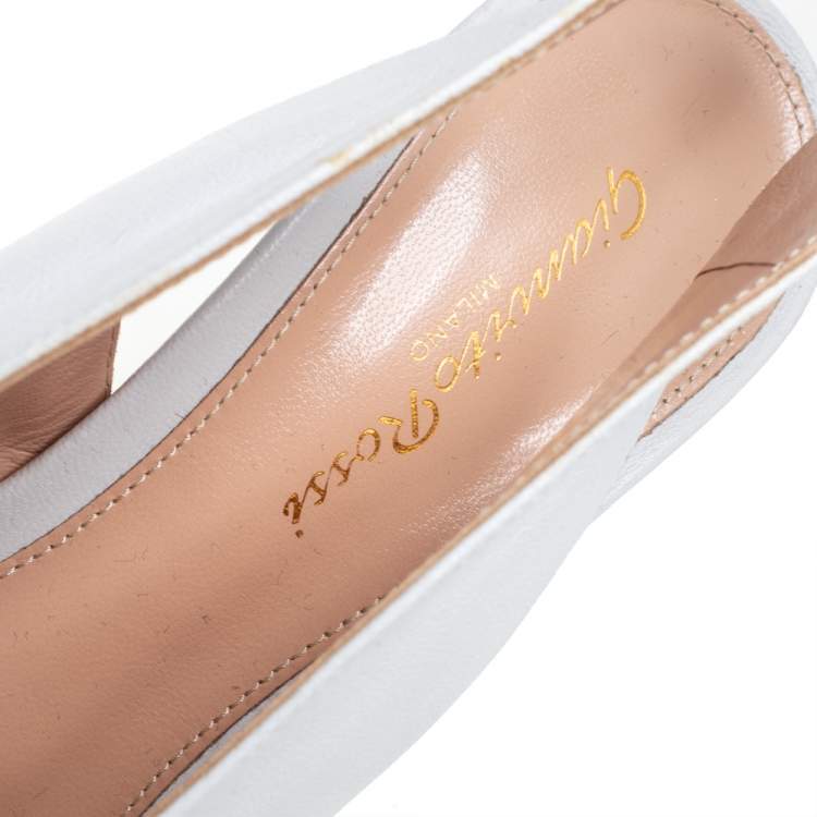 Pre Owned Gianvito Rossi White Leather Pointed Toe Slingback Sandals Size 39.5