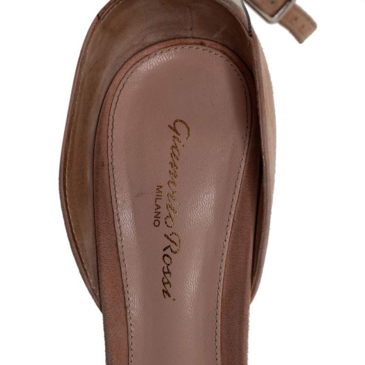 Pre Owned Gianvito Rossi Beige Suede And PVC Ankle Strap Sandals Size 40.5