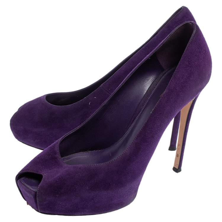 Pre Owned Gianvito Rossi Purple Suede Peep Toe Platform Pumps Size 39.5