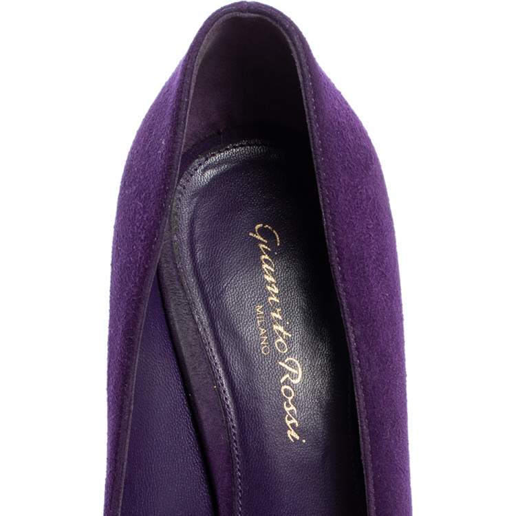 Pre Owned Gianvito Rossi Purple Suede Peep Toe Platform Pumps Size 39.5