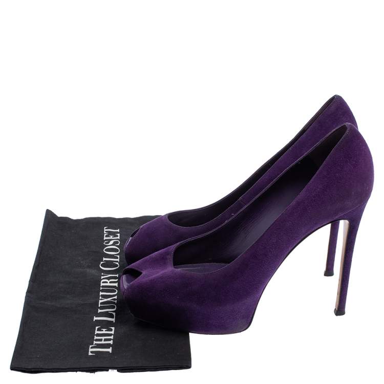 Pre Owned Gianvito Rossi Purple Suede Peep Toe Platform Pumps Size 39.5