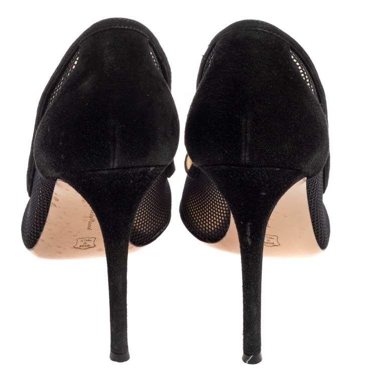 Pre Owned Gianvito Rossi Black Suede and Mesh Pointed Toe Pumps Size 39