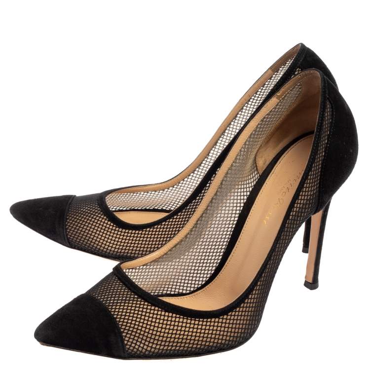 Pre Owned Gianvito Rossi Black Suede and Mesh Pointed Toe Pumps Size 39