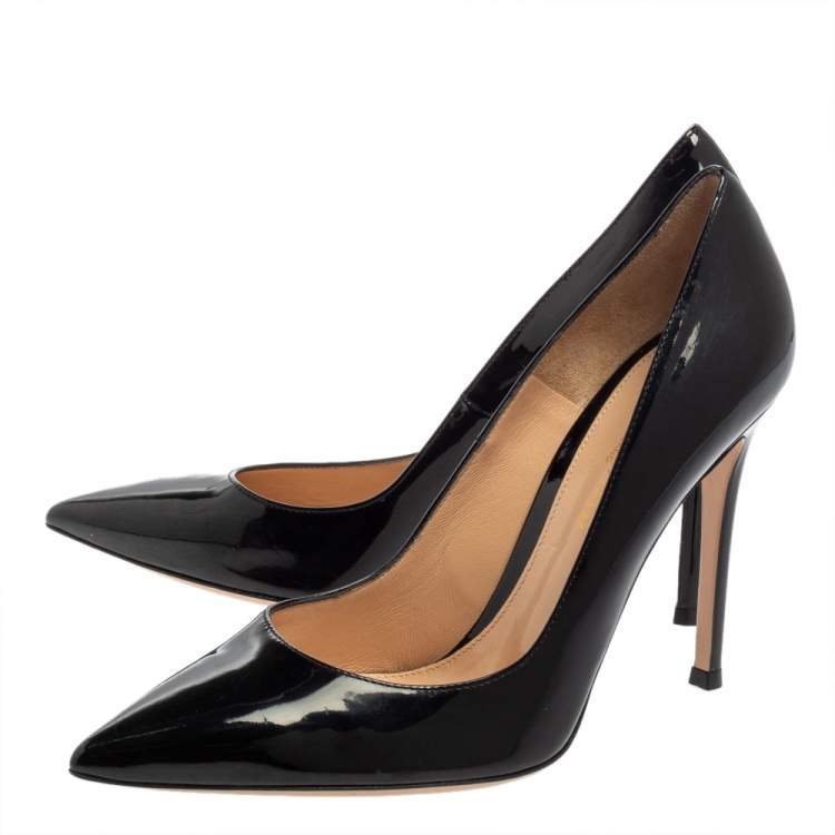 Pre Owned Gianvito Rossi Black Patent Leather Pointed Toe Pumps Size 37.5