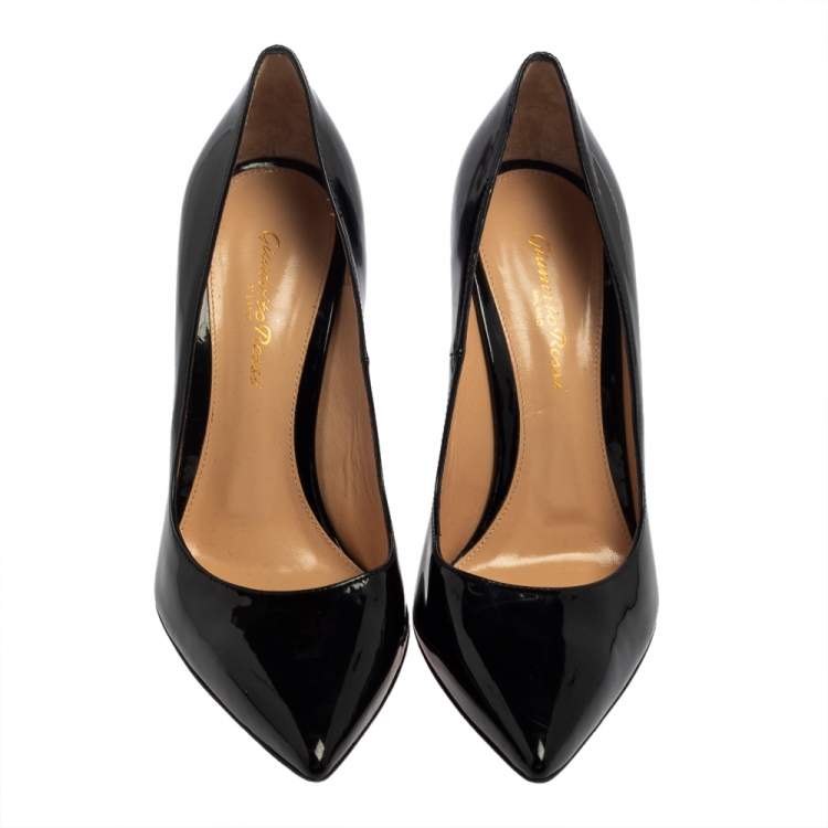 Pre Owned Gianvito Rossi Black Patent Leather Pointed Toe Pumps Size 37.5