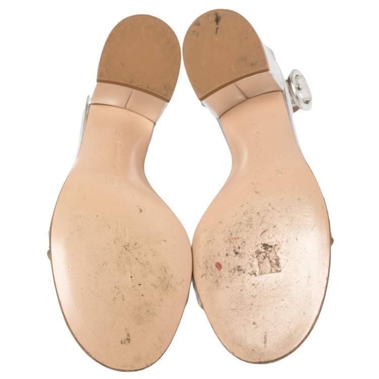 Pre Owned Gianvito Rossi Metallic Silver Leather Portofino Sandals Size 37