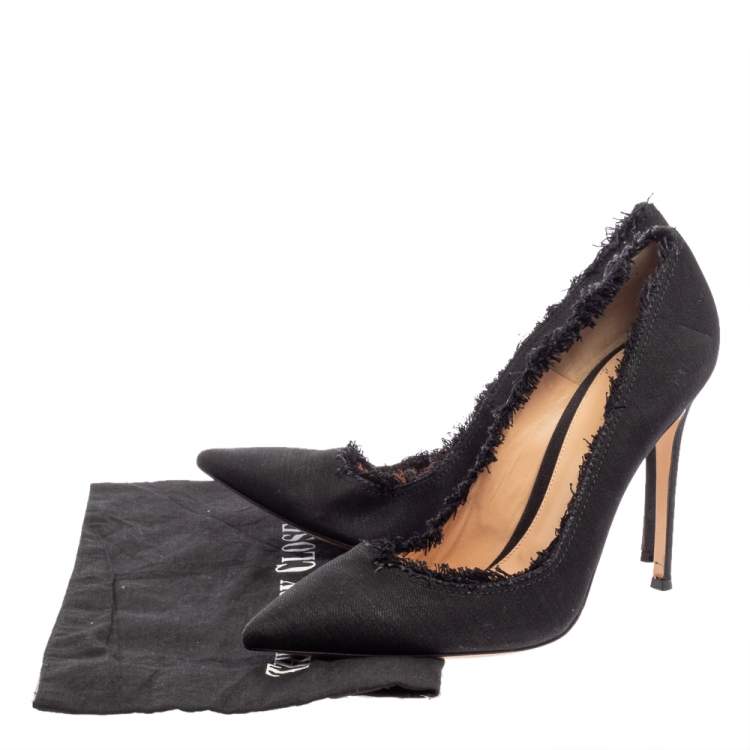 Pre Owned Gianvito Rossi Black Canvas Fringe Trim Pointed Toe Pumps Size 41